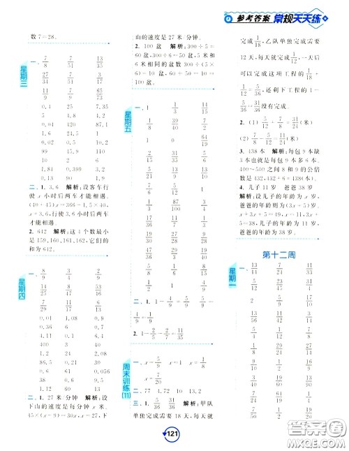 2020年常规天天练计算提优五年级下册数学SJ苏教版参考答案