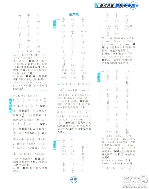 2020年常规天天练计算提优六年级下册数学SJ苏教版参考答案