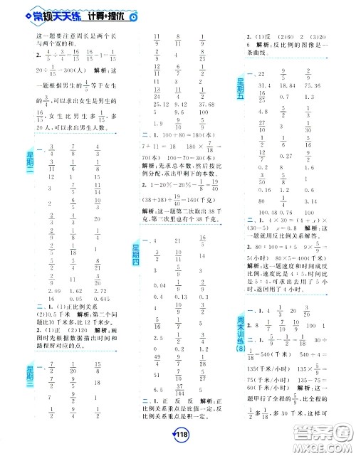 2020年常规天天练计算提优六年级下册数学SJ苏教版参考答案