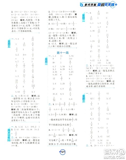 2020年常规天天练计算提优六年级下册数学SJ苏教版参考答案