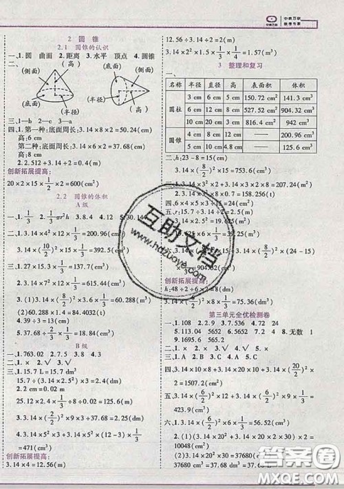 2020新版新全优全优备考六年级数学下册人教版答案