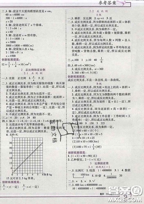 2020新版新全优全优备考六年级数学下册人教版答案