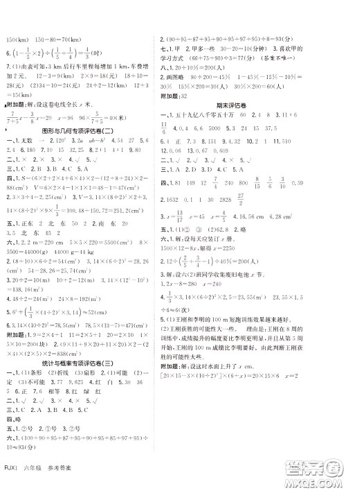 2020年英才小状元同步优化练与测六年级下册数学RJ人教版参考答案 2020年英才小状元同步优化练与测六年级下册数学RJ人教版参考答案