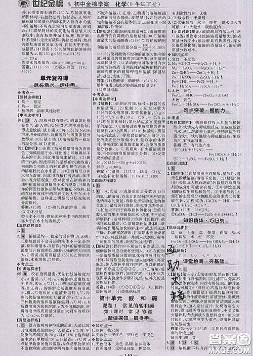 2020新版世纪金榜金榜学案九年级化学下册人教版答案