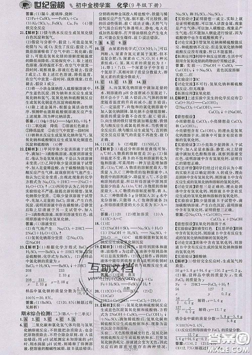 2020新版世纪金榜金榜学案九年级化学下册人教版答案