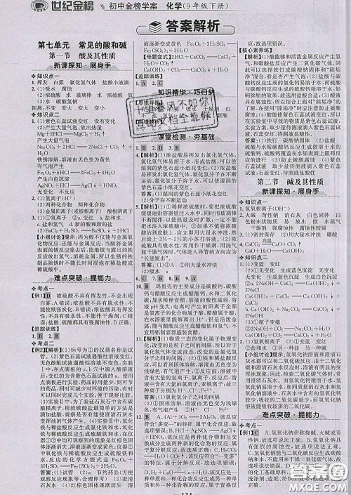 2020新版世纪金榜金榜学案九年级化学下册鲁教版答案