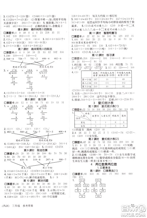 2020年英才小状元同步优化练与测三年级下册数学RJ人教版参考答案 2020年英才小状元同步优化练与测三年级下册数学RJ人教版参考答案