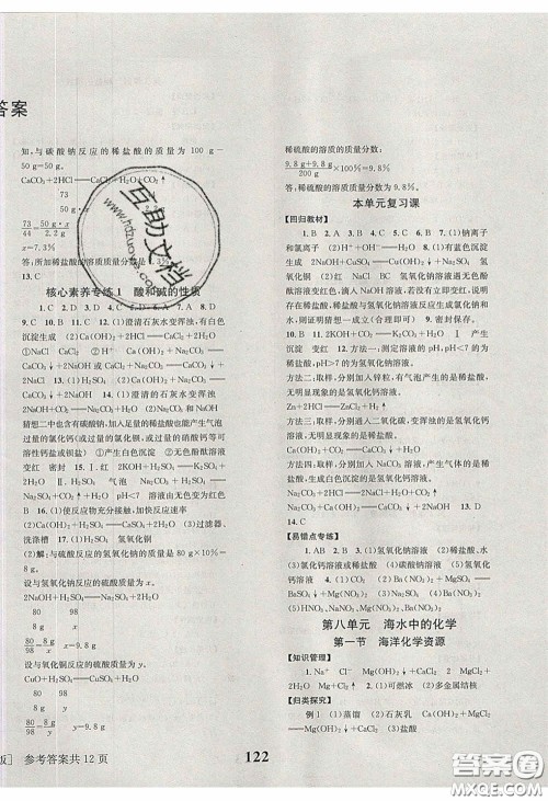 北京时代华文书局2020全效学习学业评价方案九年级化学下册鲁教版答案