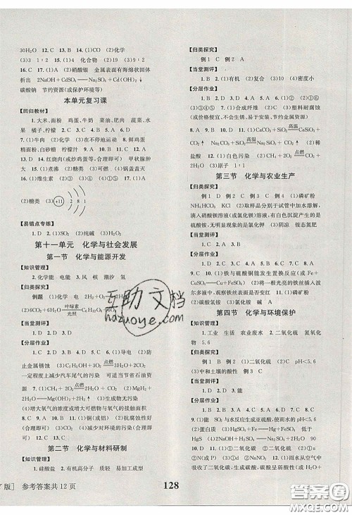 北京时代华文书局2020全效学习学业评价方案九年级化学下册鲁教版答案