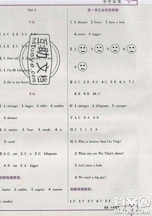2020新版新全优全优备考六年级英语下册人教版答案