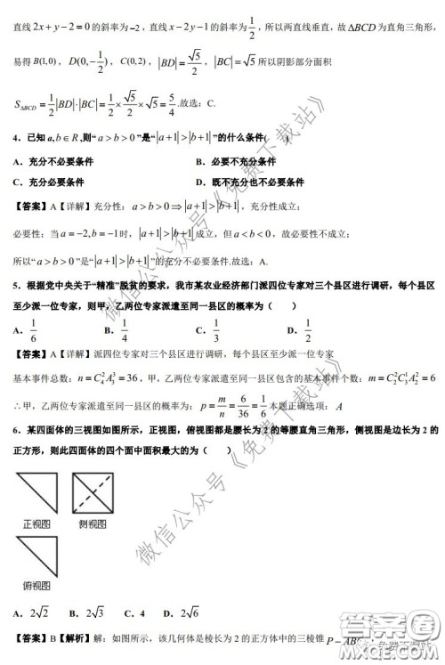 2020年全国高等学校统一招生考试武汉二月调考仿真模拟理科数学试题及答案