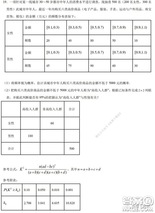 2020年全国高等学校统一招生考试武汉二月调考仿真模拟文科数学试题及答案