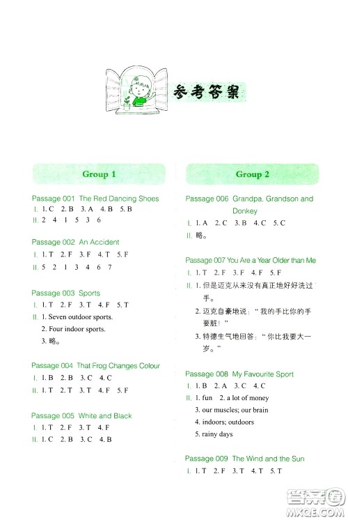 2020年一本小学英语阅读训练100篇五年级参考答案