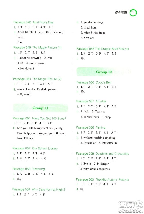 2020年一本小学英语阅读训练100篇五年级参考答案