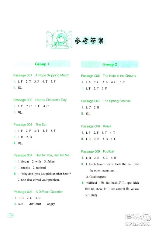 2020年一本小学英语阅读训练100篇六年级参考答案