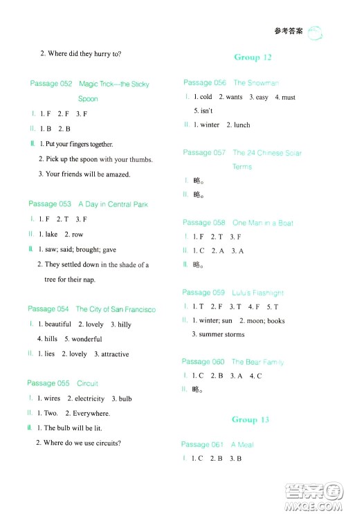 2020年一本小学英语阅读训练100篇六年级参考答案