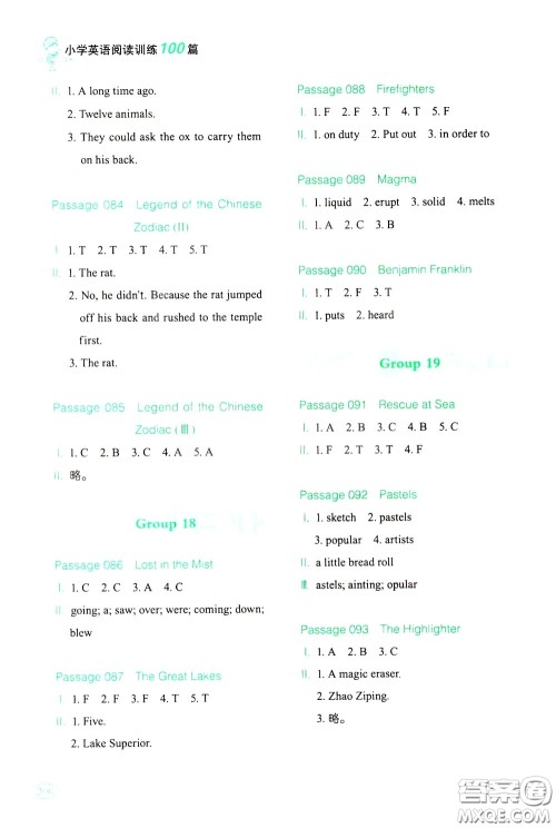 2020年一本小学英语阅读训练100篇六年级参考答案