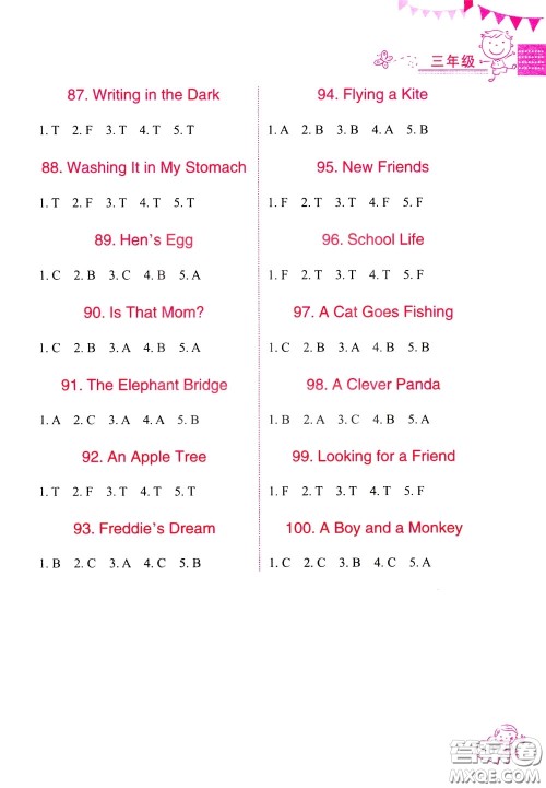 方洲新概念2020年小学生英语阅读能力训练100篇三年级参考答案 方洲新概念2020年小学生英语阅读能力训练100篇三年级参考答案