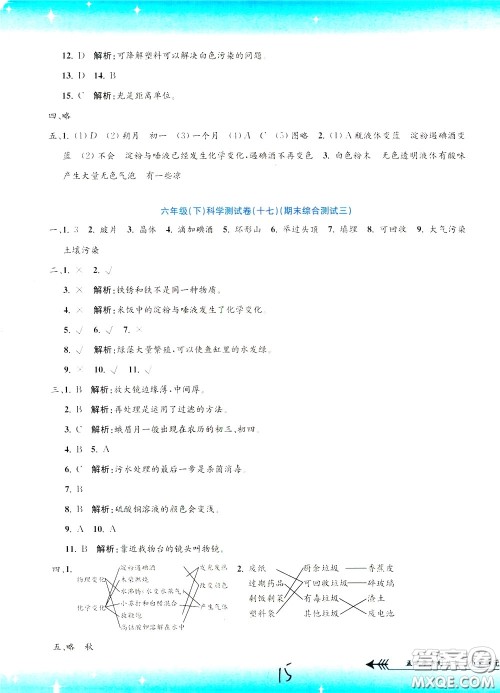 孟建平系列丛书2020年小学单元测试科学六年级下册J教科版参考答案 孟建平系列丛书2020年小学单元测试科学六年级下册J教科版参考答案