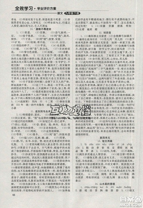 北京时代华文书局2020全效学习学业评价方案九年级语文下册人教版答案 北京时代华文书局2020全效学习学业评价方案九年级语文下册人教版答案
