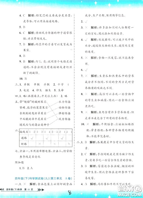 孟建平系列丛书2020年小学单元测试科学四年级下册J教科版参考答案