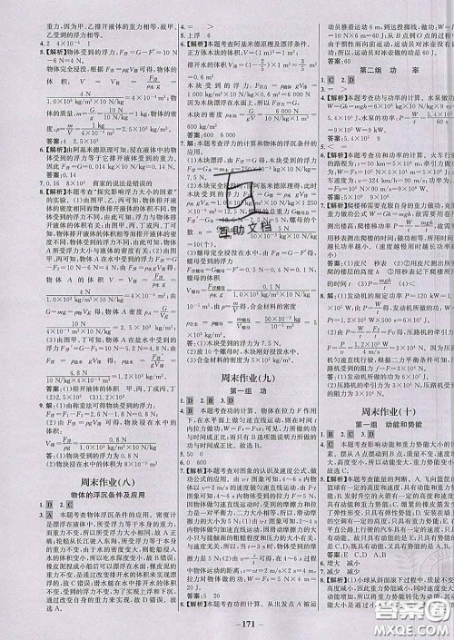 2020春世纪金榜百练百胜八年级物理下册人教版答案