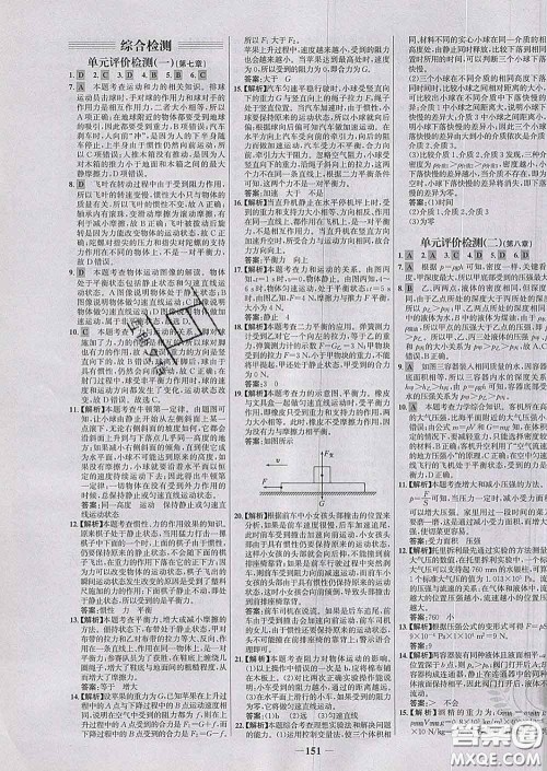 2020春世纪金榜百练百胜八年级物理下册沪科版答案 2020春世纪金榜百练百胜八年级物理下册沪科版答案