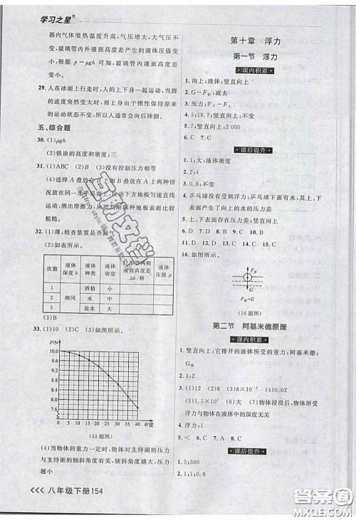 2020年学习之星课课帮大连市中学生同步作业八年级物理下册人教版答案