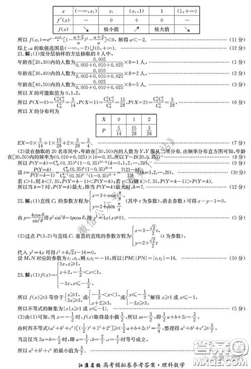 江淮名校2020年普通高等学校招生全国统一考试最新模拟卷二理科数学试题及答案 江淮名校2020年普通高等学校招生全国统一考试最新模拟卷二理科数学试题及答案