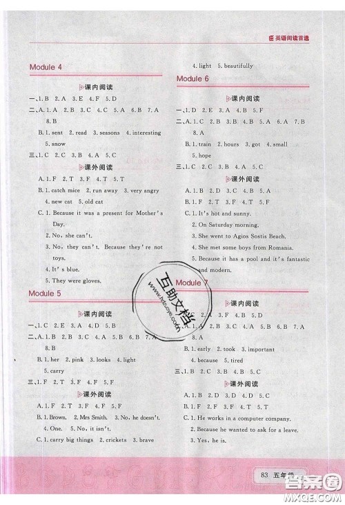 2020年学习之星英语阅读首选五年级下册外研版答案 2020年学习之星英语阅读首选五年级下册外研版答案