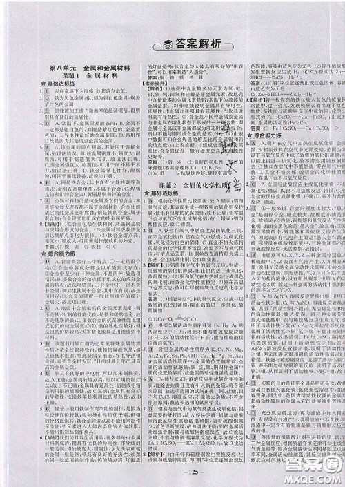 2020春世纪金榜百练百胜九年级化学下册人教版答案