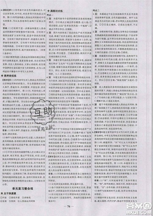 2020春世纪金榜百练百胜九年级道德与法治下册人教版答案