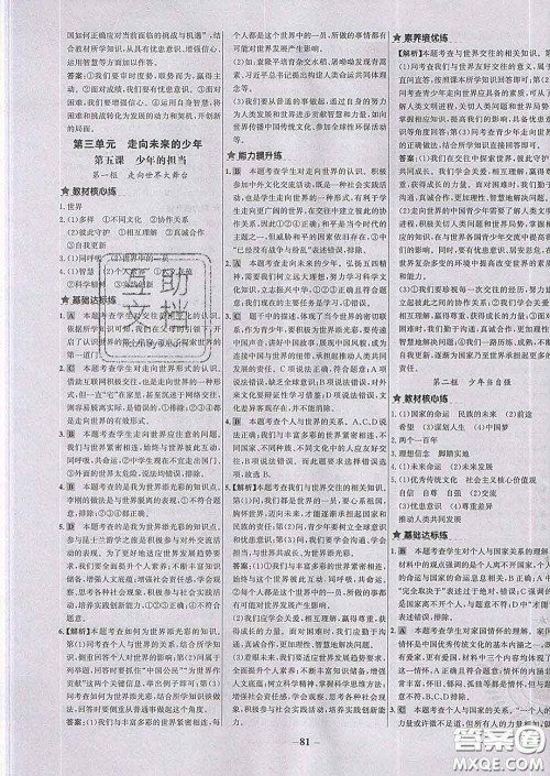 2020春世纪金榜百练百胜九年级道德与法治下册人教版答案