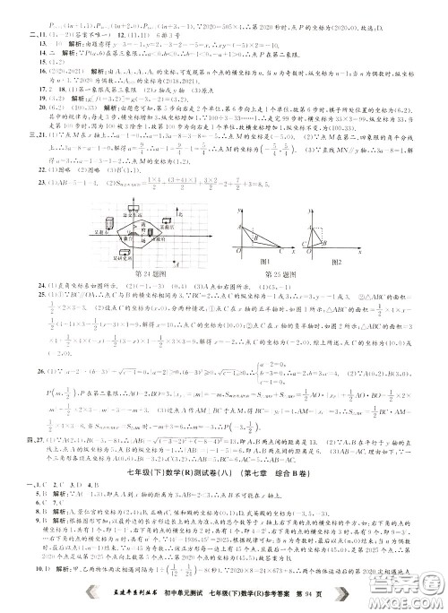 孟建平系列丛书2020年初中单元测试数学七年级下册R人教版参考答案 孟建平系列丛书2020年初中单元测试数学七年级下册R人教版参考答案
