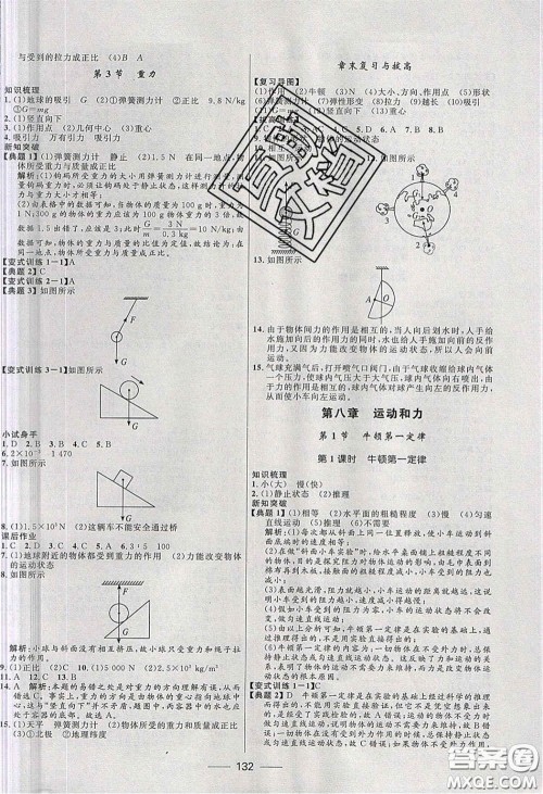 赢在起跑线2020夺冠百分百新导学课时练八年级物理下册人教版答案