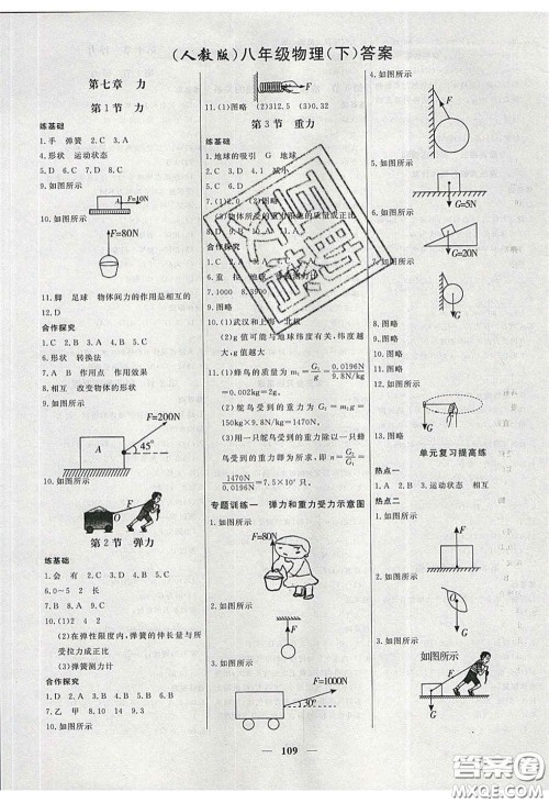 2020年名校学案高效课时练八年级物理下册人教版答案