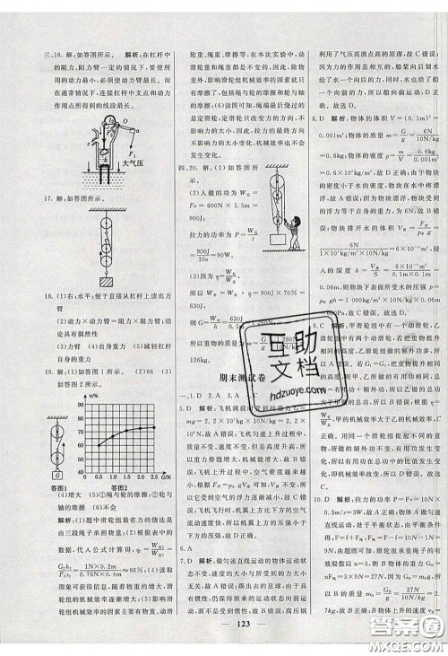 2020年名校学案高效课时练八年级物理下册人教版答案