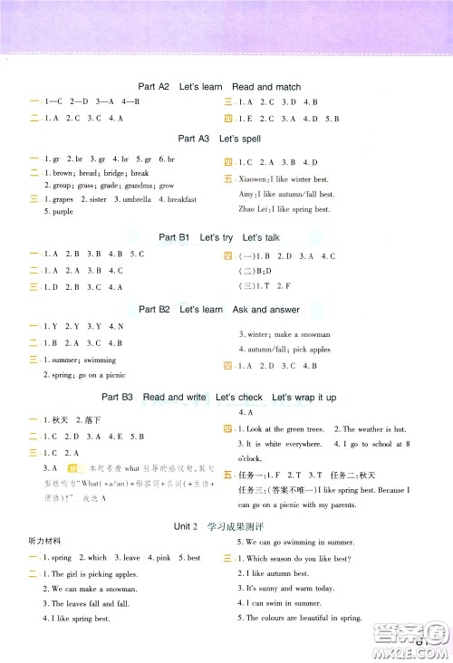 2020年黄冈同步练一日一练三年级起点英语5年级下册PEP人教版参考答案 2020年黄冈同步练一日一练三年级起点英语5年级下册PEP人教版参考答案