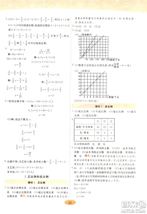 2020年黄冈同步练一日一练数学6年级下册RJ人教版参考答案