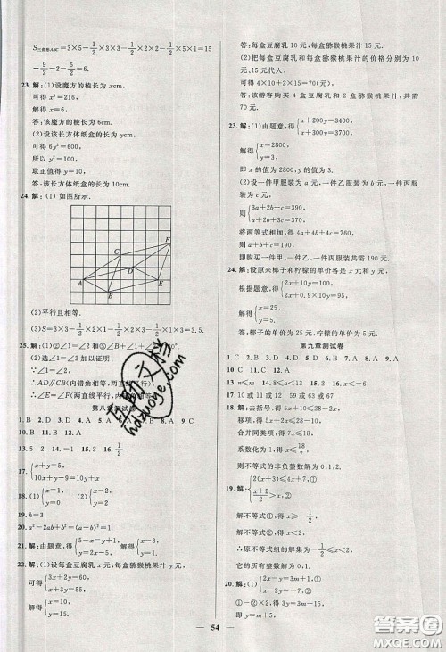 2020年春高分计划中考版创新作业七年级数学下册人教版答案