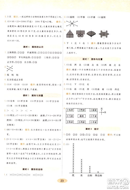 2020年黄冈同步练一日一练数学3年级下册BS北师版参考答案