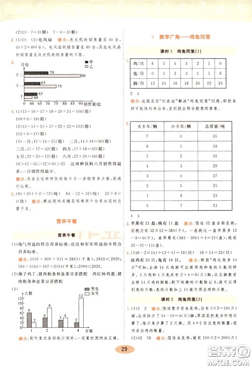 2020年黄冈同步练一日一练数学4年级下册RJ人教版参考答案