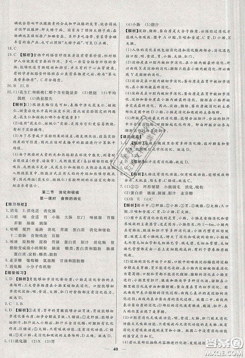 2020年春高分计划中考版创新作业七年级生物下册人教版答案