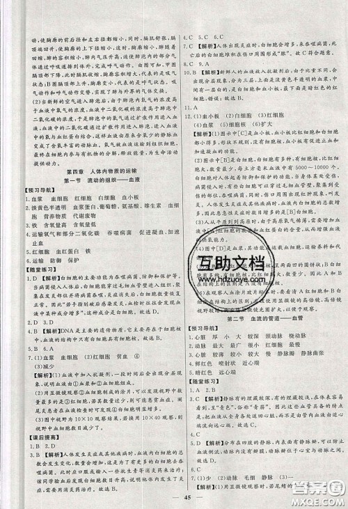 2020年春高分计划中考版创新作业七年级生物下册人教版答案