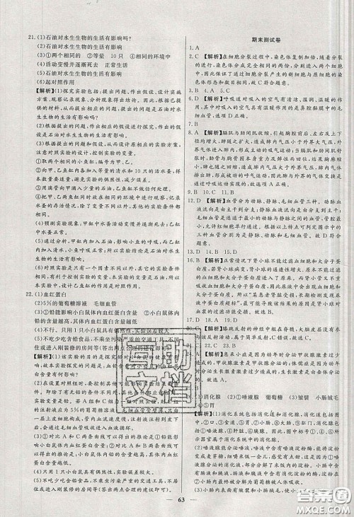 2020年春高分计划中考版创新作业七年级生物下册人教版答案