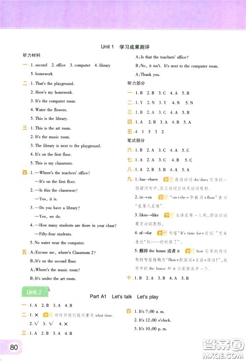 2020年黄冈同步练一日一练三年级起点英语4年级下册PEP人教版参考答案