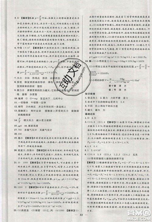 2020年春高分计划中考版创新作业八年级物理下册人教版答案 2020年春高分计划中考版创新作业八年级物理下册人教版答案