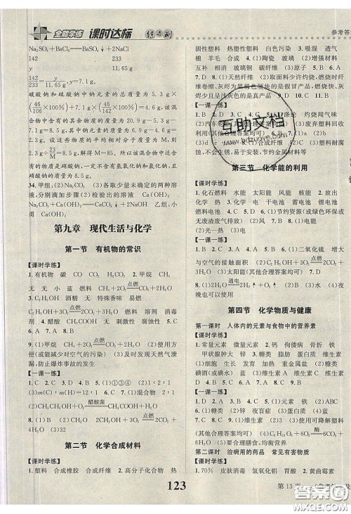 2020年课时达标练与测九年级化学下册科粤版答案