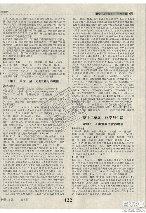 2020年课时达标练与测九年级化学下册人教版答案 2020年课时达标练与测九年级化学下册人教版答案