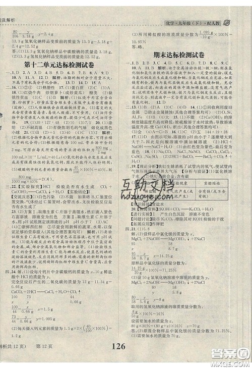 2020年课时达标练与测九年级化学下册人教版答案 2020年课时达标练与测九年级化学下册人教版答案